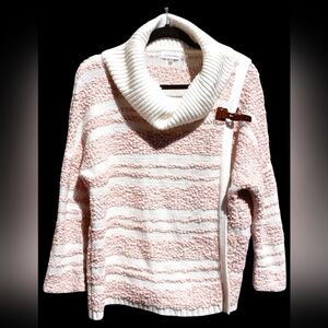 Calvin Klein Women's Small Blush & Cream Knit Cape Sweater with Buckle EUC